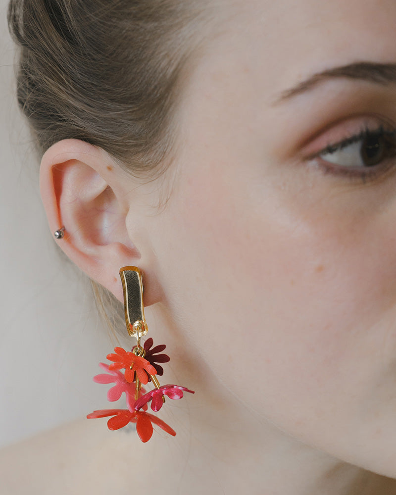 MRLASPIUR-ZINNIA, pendientes colgantes dorados, con diseño de flores rojo, moda española, moda femenina