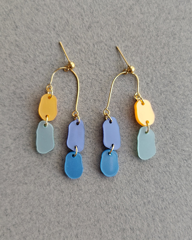 Pendientes Mitumi MATIZ Naranja Azul, aros colgantes, diseño colorido, moda responsable, hecho en España