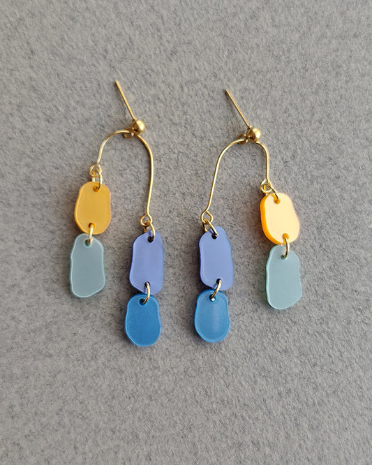Pendientes Mitumi MATIZ Naranja Azul, aros colgantes, diseño colorido, moda responsable, hecho en España