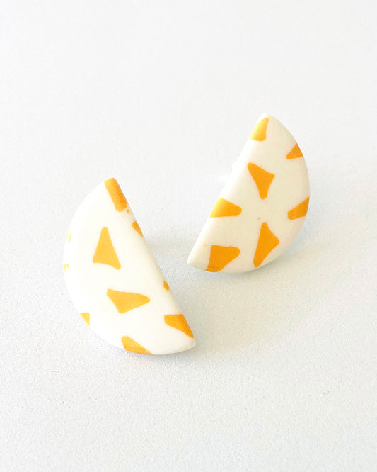 Yellow Terrazzo Crescent Earrings