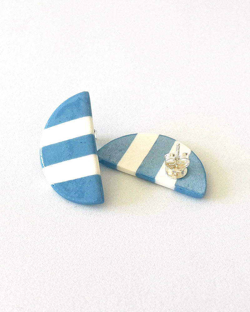Blue Striped Crescent Earrings