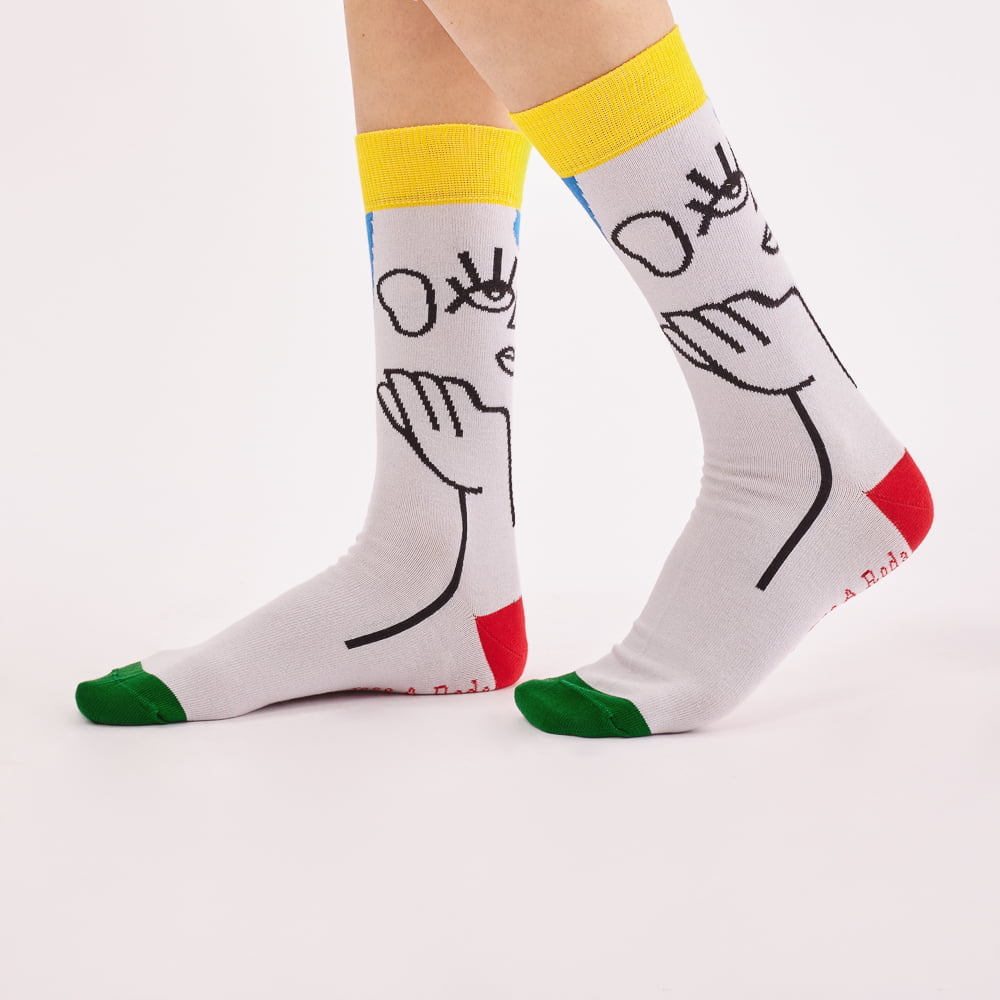 calcetines José Antonio Roda - peSeta,
diseño colorido verde, amarillo y rojo. Estampado ilustración Limited edition Spanish fashion, Carteras ecológicas originales
