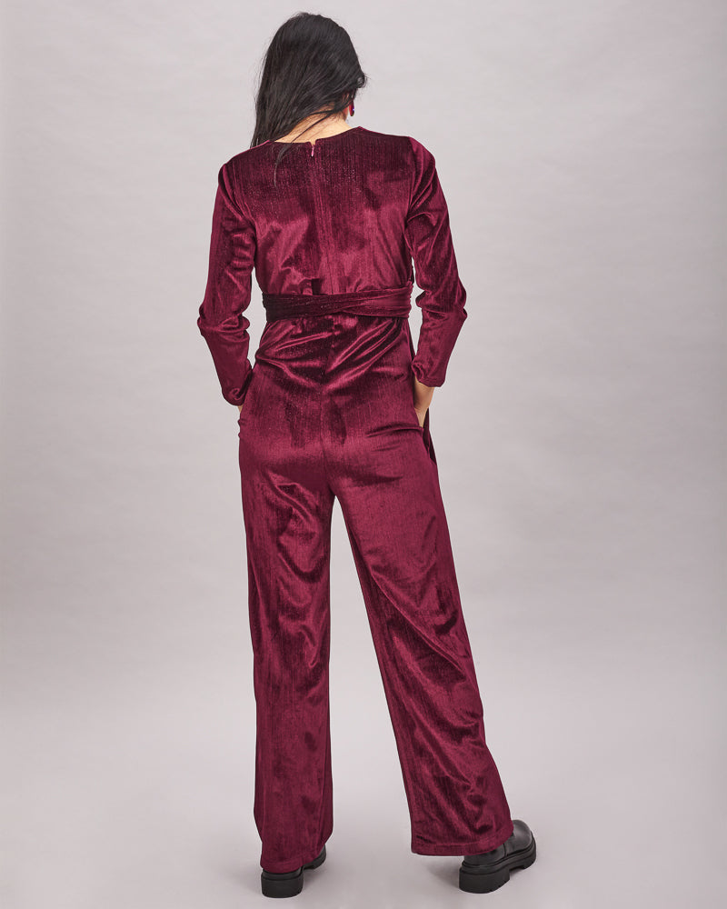 Long maroon velvet jumpsuit Lux Astorga