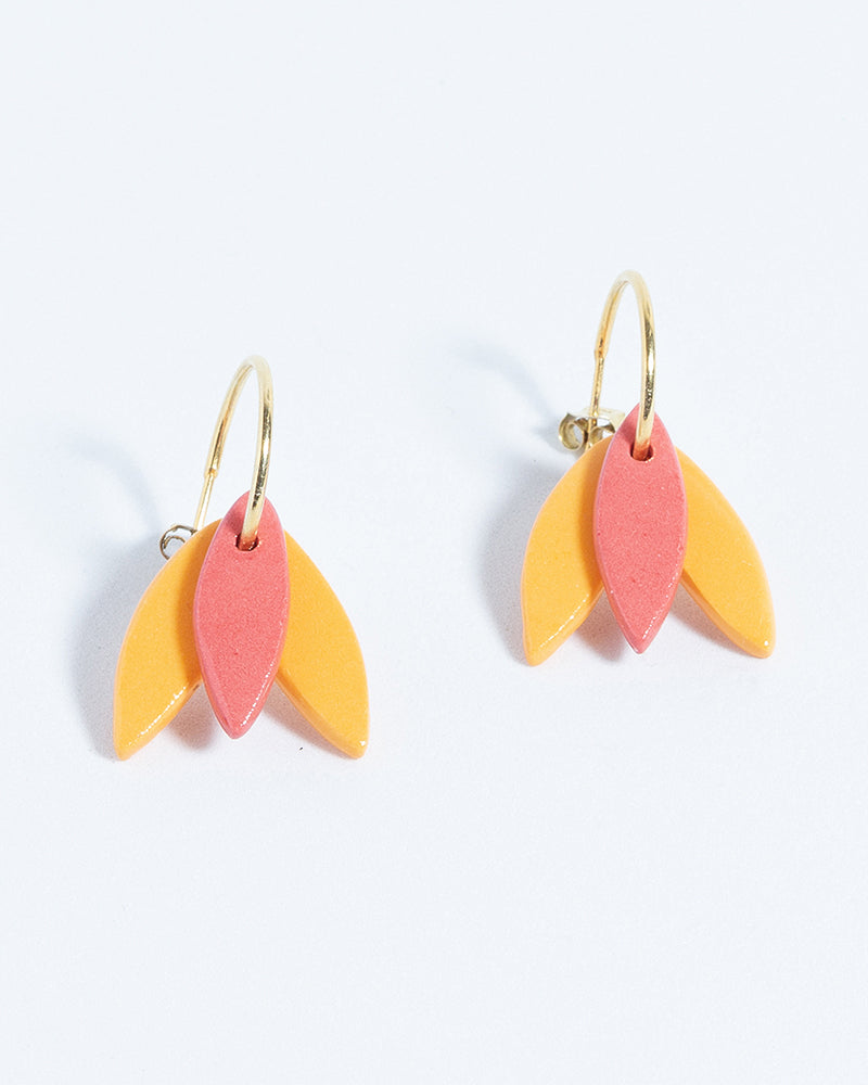 Pendientes Porcelana Pétalo Amarillo y Rosa - peSeta