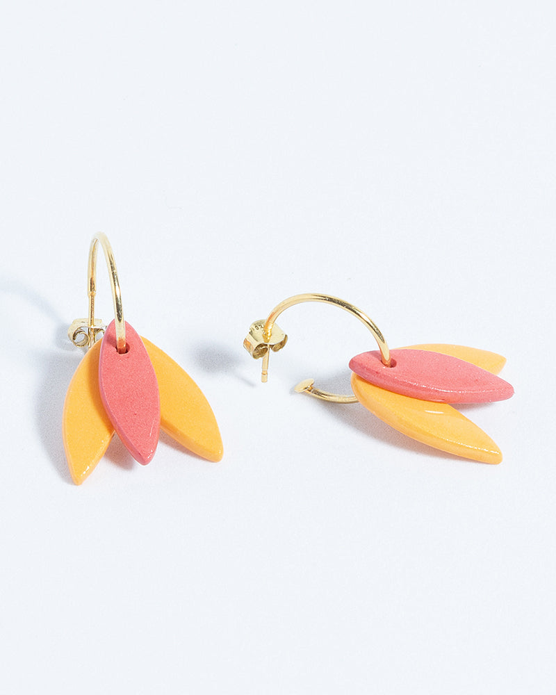 Pendientes Porcelana Pétalo Amarillo y Rosa - peSeta