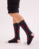 CALCETINESLUJANMARCOS, azul con rayas blancas, estampado rojo, accesorios estampados,
materiales sostenibles, materiales reciclados