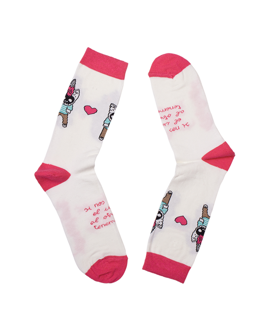 Calcetines con diseño exclusivo del Aitor Saraiba, diseños divertidos rojo y rosa, infante y corazon moda original, estampados originales