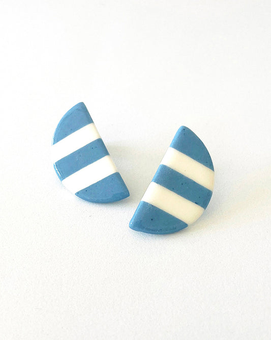 Blue Striped Crescent Earrings