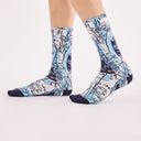 Calcetines azules Luciano Suárez, diseños divertidos azul y celeste, dibujos, moda original, estampados originales tallas reales, ropa favorecedora