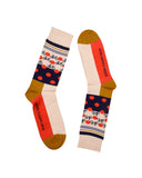 Calcetines con bicicletas Suave Camp - peSeta, diseños divertidos, beige y marron con detalles rojos, estampado colorido bicicletas, lunares y rallas, moda original, estampados originales tallas reales, ropa favorecedora, Estilo sostenible Madrid.