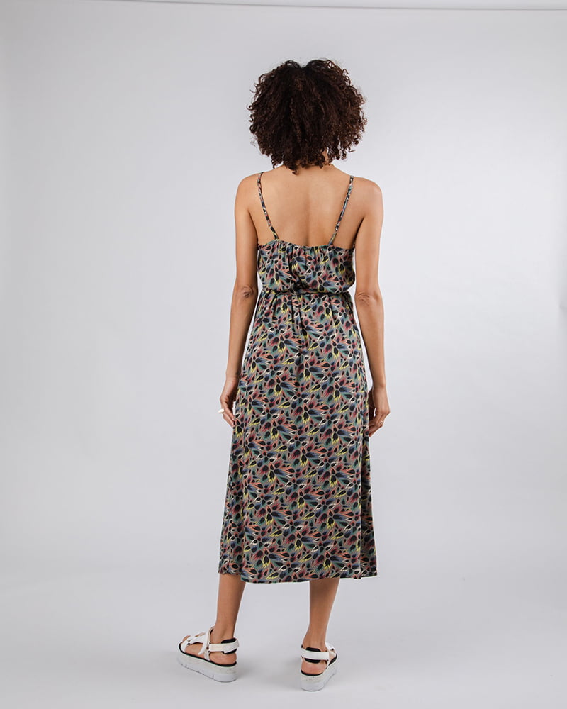 Vestido de tirantes largo estampado multicolor de algodón orgánico verano colección cápsula Brava Fabrics x peSeta