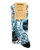 Calcetines azules Luciano Suárez, diseños divertidos azul y celeste, dibujos, moda original, estampados originales tallas reales, ropa favorecedora