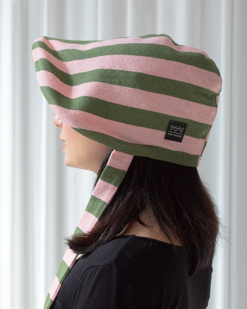 Bonet Las Rayas pink and green stripes
