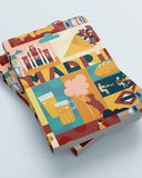 peseta-cuaderno-grande-madrid, Cuaderno Grande de 120 páginas blancas, tapa con estampado original con motivo de diseño autoctono con dibujos modernos en formas rectas y colores marron y azul. Diseño de peSeta.
Hecho en España, accesorios coloridos, accesorios original